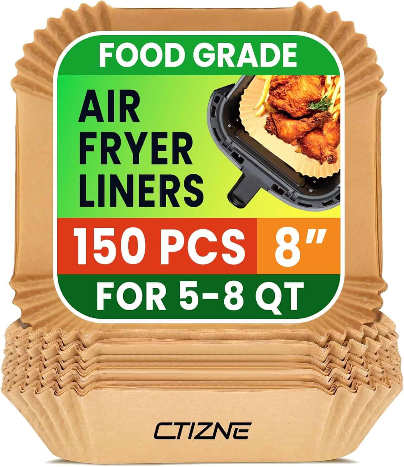 Air Fryer Disposable Paper Liners - 150Pcs 8In Square Parchment Paper Non-Stick Airfryer Basket Liners for Steamer Microwave Oven, Deep Fryer Parts & Accessories